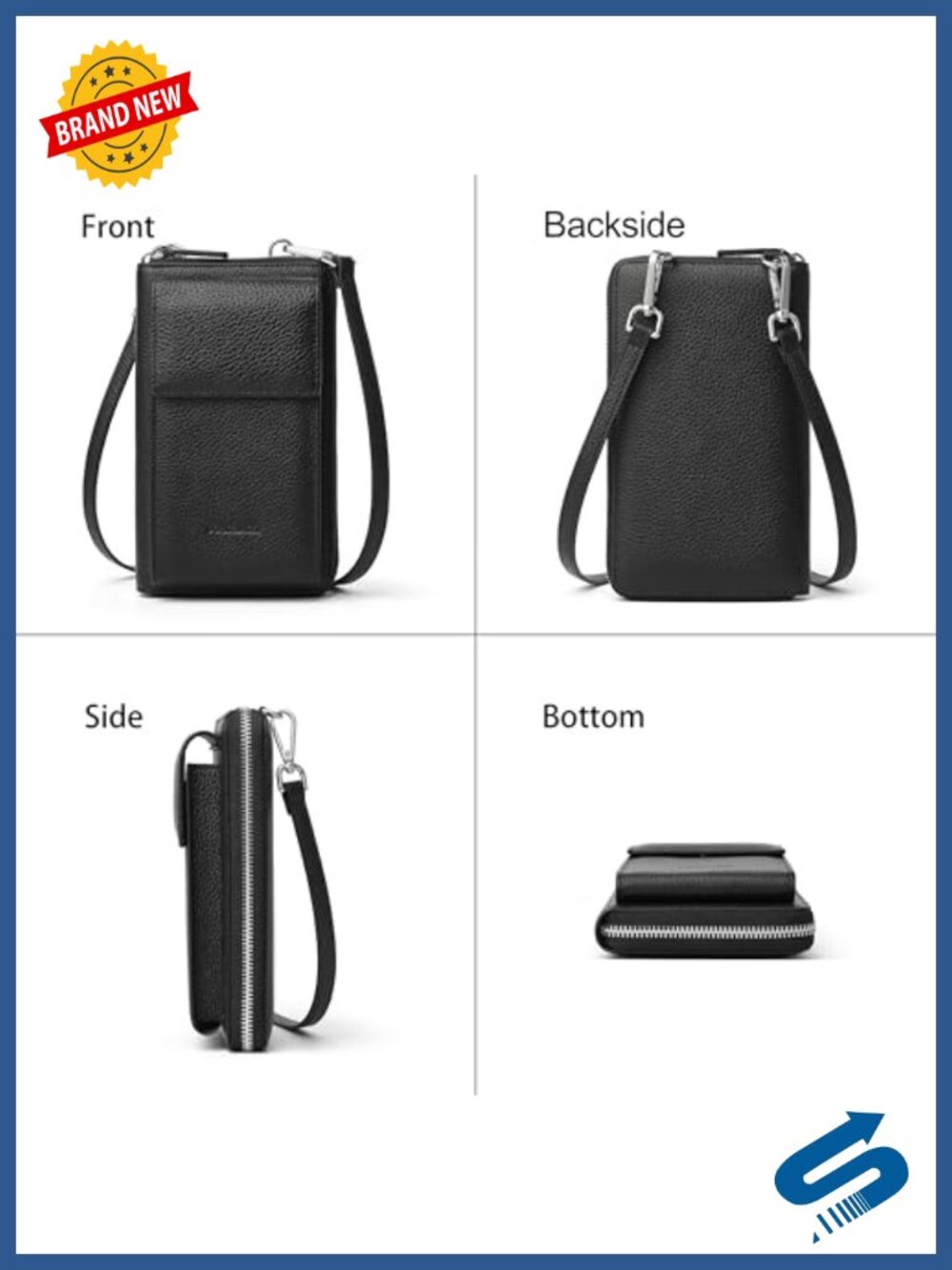 Full Grain Cowhide Leather Crossbody Wallet RFID Cell Phone Bag - Picture 5 of 6
